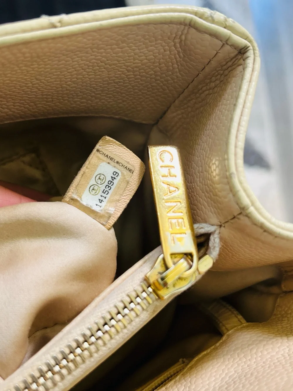 CHANEL Beige Quilted Caviar GST